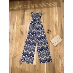 Guess Strapless Chevron Wide Leg Jumpsuit in Blue and Green Size XS EUC